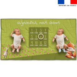 Coupon 135x74 cm pour couverture mensuelle jumeaux motif bébé renard - Création Stillistic
