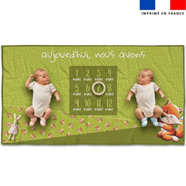 Coupon 135x74 cm pour couverture mensuelle jumeaux motif bébé renard - Création Stillistic