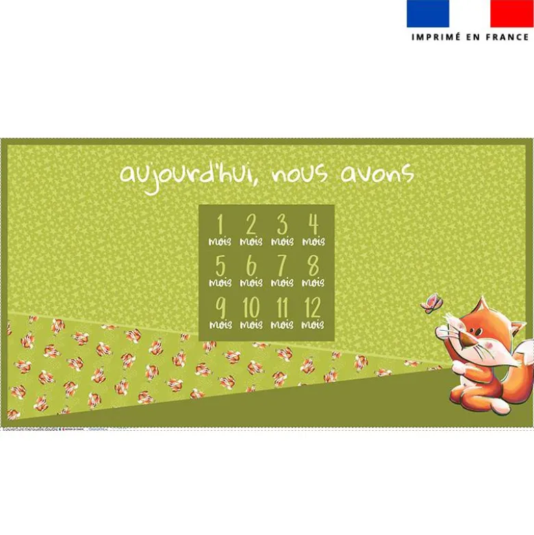 Coupon 135x74 cm pour couverture mensuelle jumeaux motif bébé renard - Création Stillistic