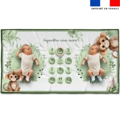 Coupon 135x74 cm pour couverture mensuelle jumeaux motif singe aquarelle