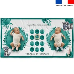 Coupon 135x74 cm pour couverture mensuelle jumeaux personnalisée - Raton laveur aquarelle