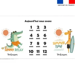 Coupon 135x74 cm pour couverture mensuelle jumeaux personnalisée - Animaux à la plage