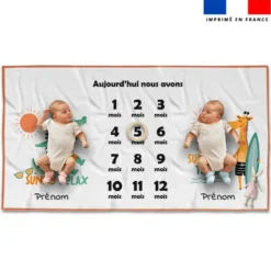 Coupon 135x74 cm pour couverture mensuelle jumeaux personnalisée - Animaux à la plage
