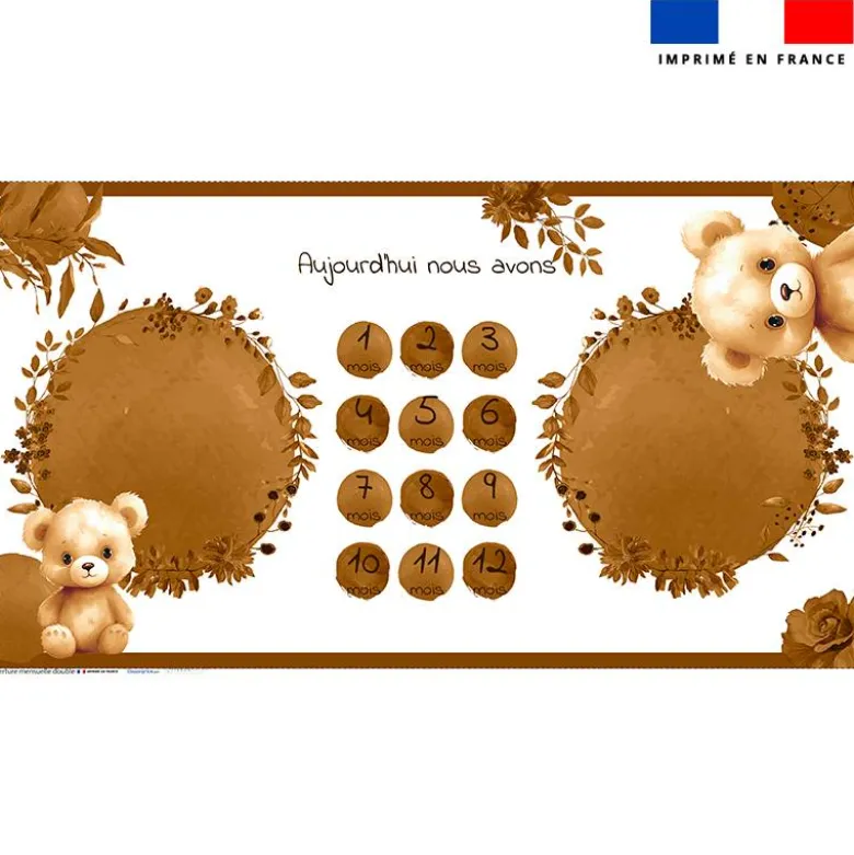 Coupon 135x74 cm pour couverture mensuelle jumeaux motif ourson aquarelle