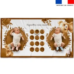 Coupon 135x74 cm pour couverture mensuelle jumeaux motif ourson aquarelle