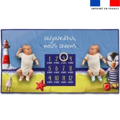 Coupon 135x74 cm pour couverture mensuelle jumeaux motif macareux - Création Stillistic