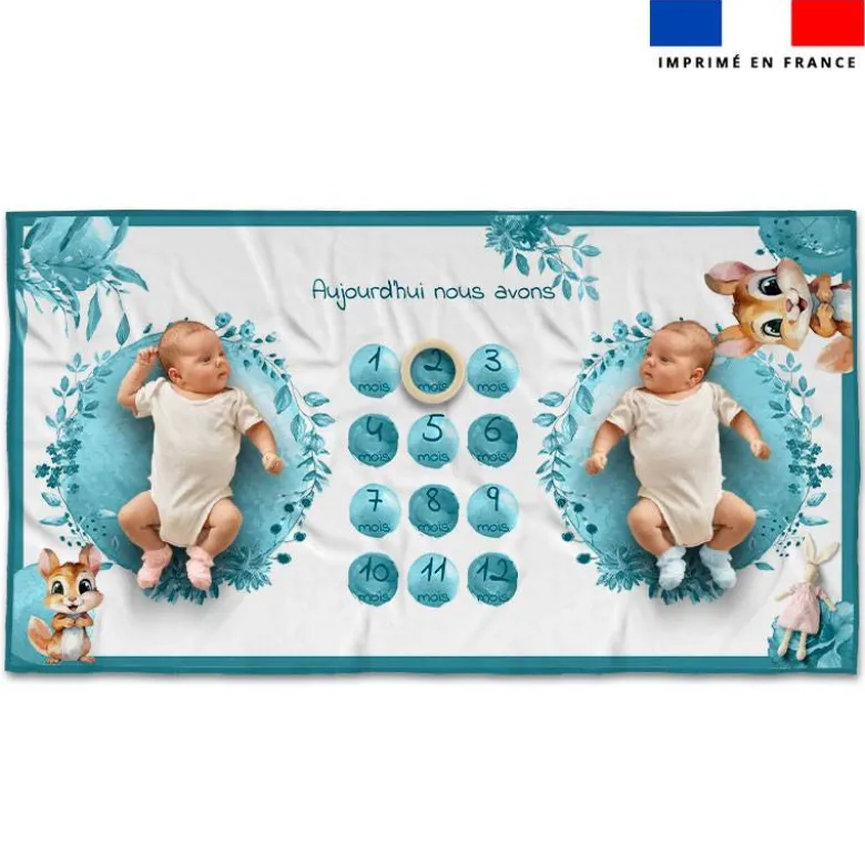 Coupon 135x74 cm pour couverture mensuelle jumeaux motif écureuil aquarelle