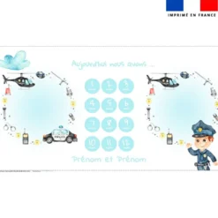 Coupon 135x74 cm pour couverture mensuelle jumeaux personnalisée - Policier aquarelle