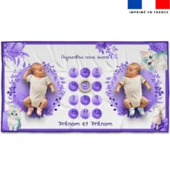 Coupon 135x74 cm pour couverture mensuelle jumeaux personnalisée - Chat aquarelle