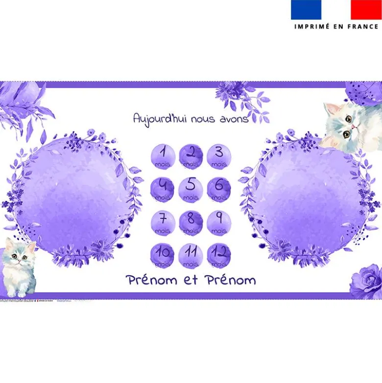 Coupon 135x74 cm pour couverture mensuelle jumeaux personnalisée - Chat aquarelle