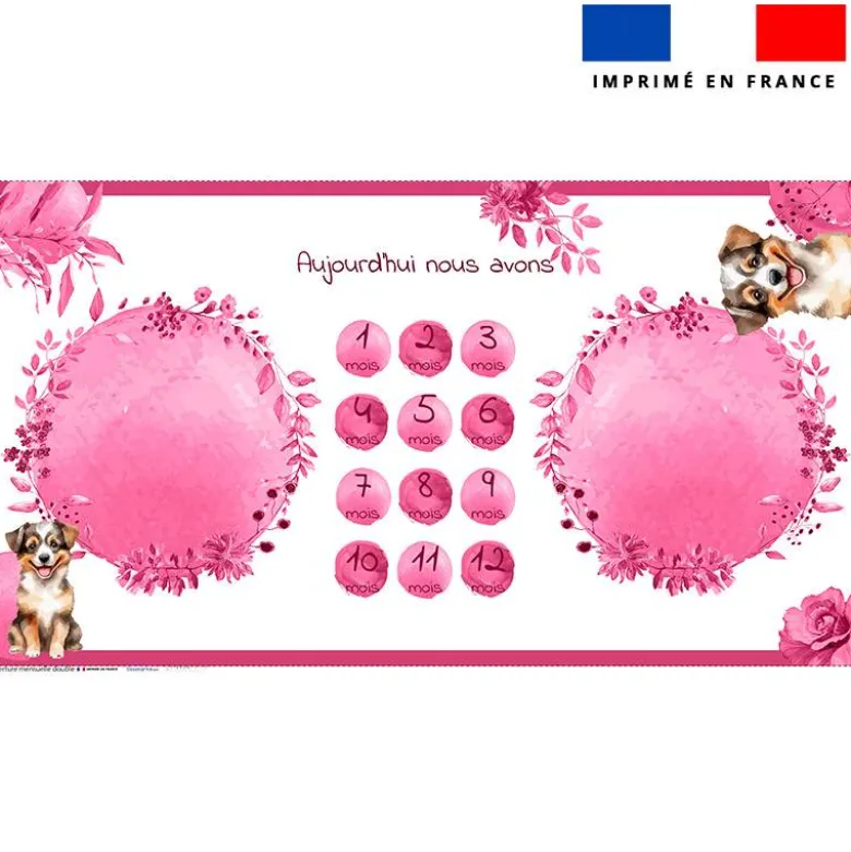 Coupon 135x74 cm pour couverture mensuelle jumeaux motif chien aquarelle