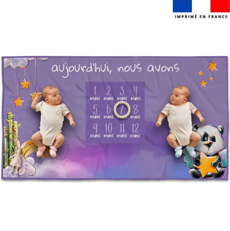 Coupon 135x74 cm pour couverture mensuelle jumeaux motif panda ange - Création Stillistic