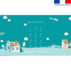 Coupon 135x74 cm pour couverture mensuelle jumeaux personnalisée - Montgolfière aquarelle