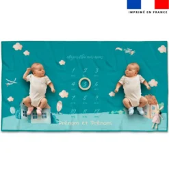Coupon 135x74 cm pour couverture mensuelle jumeaux personnalisée - Montgolfière aquarelle