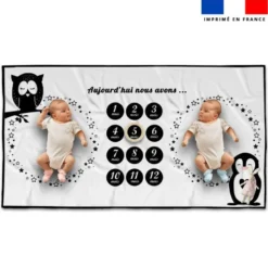 Coupon 135x74 cm pour couverture mensuelle jumeaux personnalisée - Animaux de la nuit