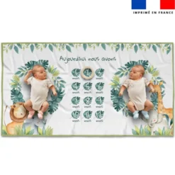 Coupon 135x74 cm pour couverture mensuelle jumeaux motif safari animaux aquarelle