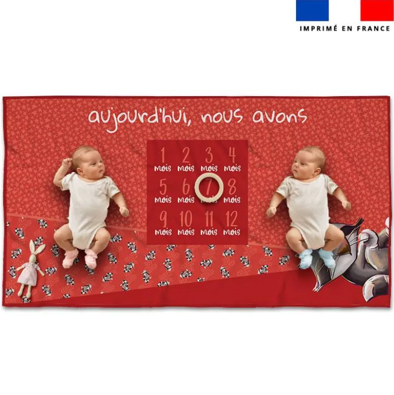 Coupon 135x74 cm pour couverture mensuelle jumeaux motif bébé raton - Création Stillistic