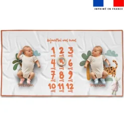Coupon 135x74 cm pour couverture mensuelle jumeaux personnalisée - Animaux savane