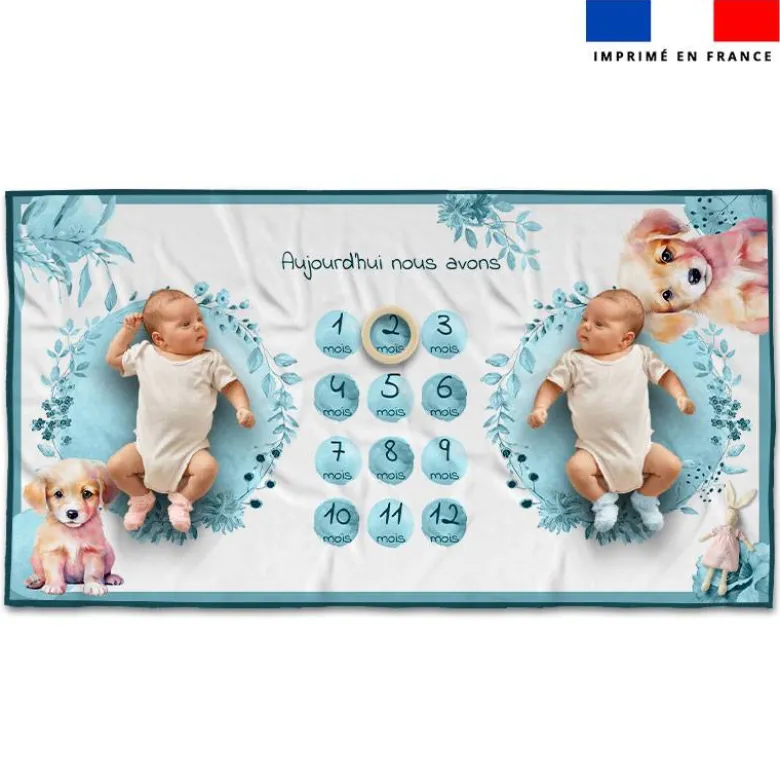 Coupon 135x74 cm pour couverture mensuelle jumeaux motif labrador aquarelle