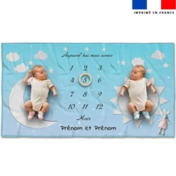 Coupon 135x74 cm pour couverture mensuelle jumeaux motif lapin dans les nuages