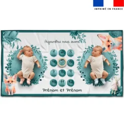 Coupon 135x74 cm pour couverture mensuelle jumeaux personnalisée - Renard aquarelle