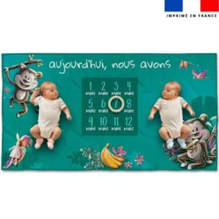 Coupon 135x74 cm pour couverture mensuelle jumeaux motif singe émotions - Création Stillistic