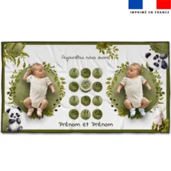 Coupon 135x74 cm pour couverture mensuelle jumeaux personnalisée - Panda aquarelle