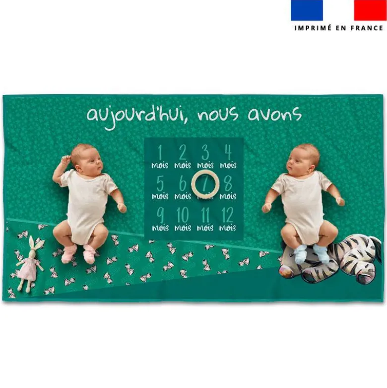 Coupon 135x74 cm pour couverture mensuelle jumeaux motif bébé zèbre - Création Stillistic