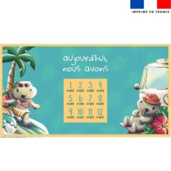 Coupon 135x74 cm pour couverture mensuelle jumeaux motif hippo en vacances - Création Stillistic