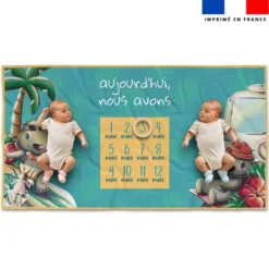 Coupon 135x74 cm pour couverture mensuelle jumeaux motif hippo en vacances - Création Stillistic