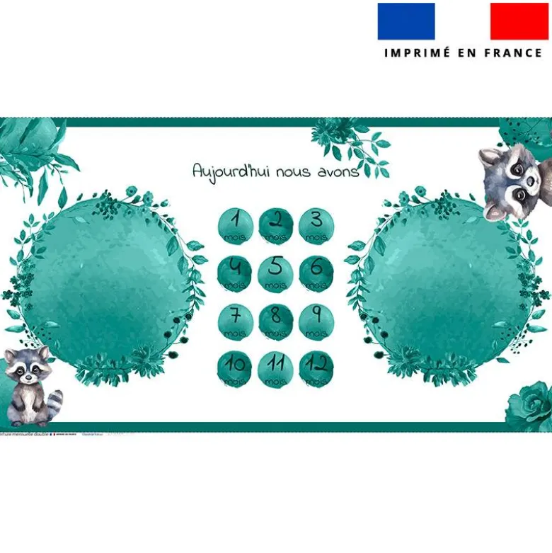 Coupon 135x74 cm pour couverture mensuelle jumeaux motif raton laveur aquarelle