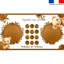 Coupon 135x74 cm pour couverture mensuelle jumeaux personnalisée - Ourson aquarelle