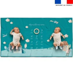 Coupon 135x74 cm pour couverture mensuelle jumeaux motif montgolfière aquarelle