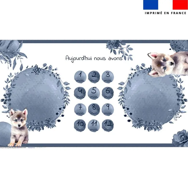 Coupon 135x74 cm pour couverture mensuelle jumeaux motif husky aquarelle