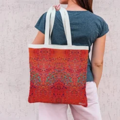 Coupon 45x45 cm rouge motif cercles bleus - Création Lita Blanc