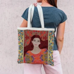 Coupon 45x45 cm rouge motif portait de femme - Création Lita Blanc
