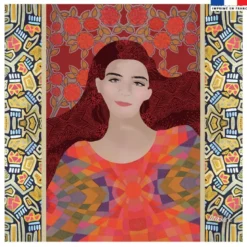 Coupon 45x45 cm rouge motif portait de femme - Création Lita Blanc