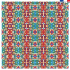 Coupon 45x45 cm rouge motif rond ethnique effet miroir - Création Lita Blanc