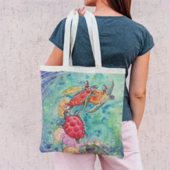Coupon 45x45 cm vert d'eau motif tortue de mer - Création Pilar Berrio