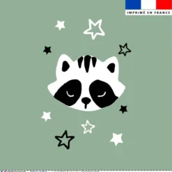 Coupon 45x45 cm vert sauge motif raton laveur et étoiles