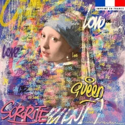 Coupon 45x45 cm violet motif jeune fille et graffiti - Création Alex Z