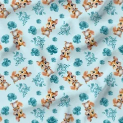Écureuil et rose aquarelle bleu - Fond bleu