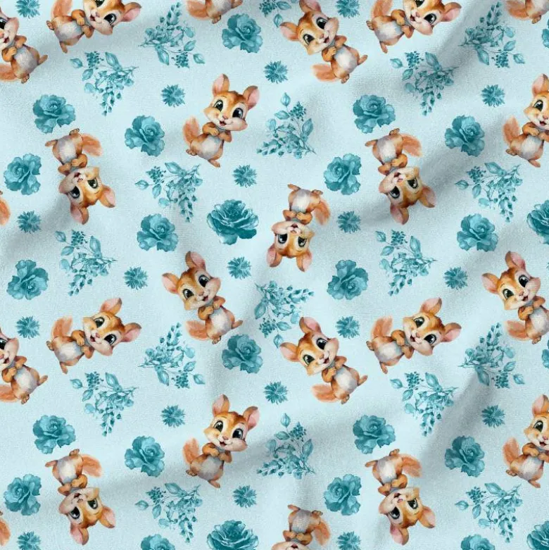 Écureuil et rose aquarelle bleu - Fond bleu