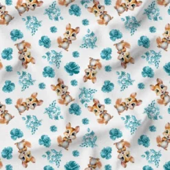 Écureuil et rose aquarelle bleu - Fond blanc