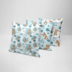 Écureuil fleurs et arrondis aquarelle bleu - Fond blanc