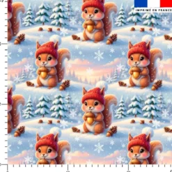 Écureuil hiver glacé - Fond bleu