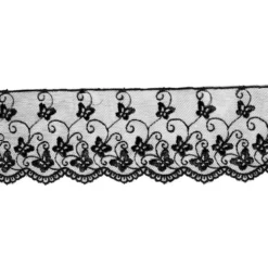 Dentelle broderie 65mm motif papillons sur tulle noir