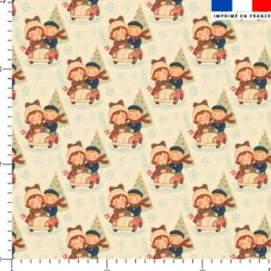 Dessin enfant en voiturette vintage - Fond beige