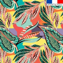 Dessin feuilles tropicales - Fond multicolore