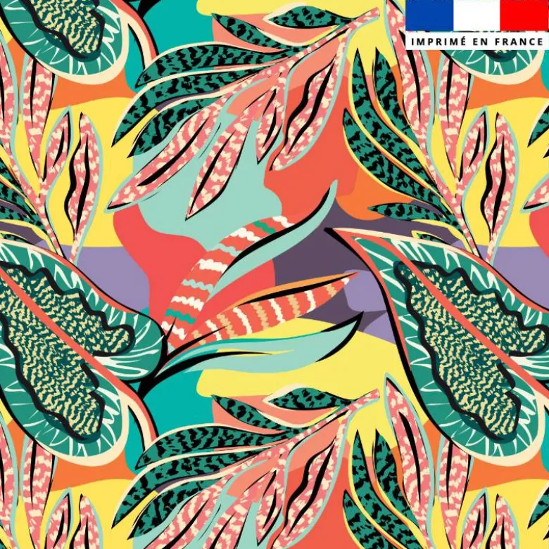 Dessin feuilles tropicales - Fond multicolore